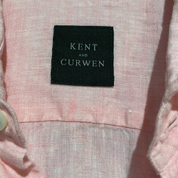 Kent Curwen Men's Button Down Linen Shirt Beachy Pink Size L - Picture 3 of 4